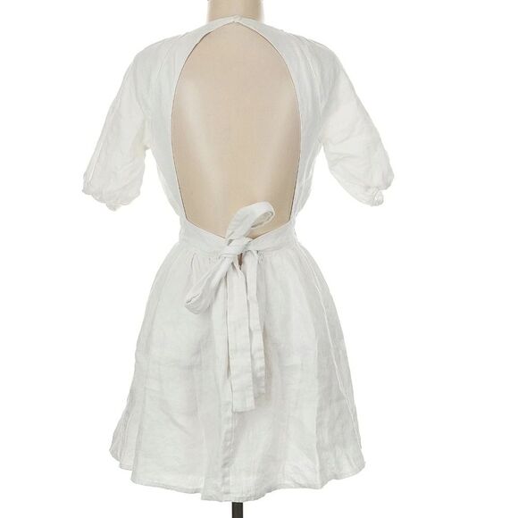 Reformation Irwin linen Puff Sleeve Mini Dress White Size 6 - Picture 4 of 9